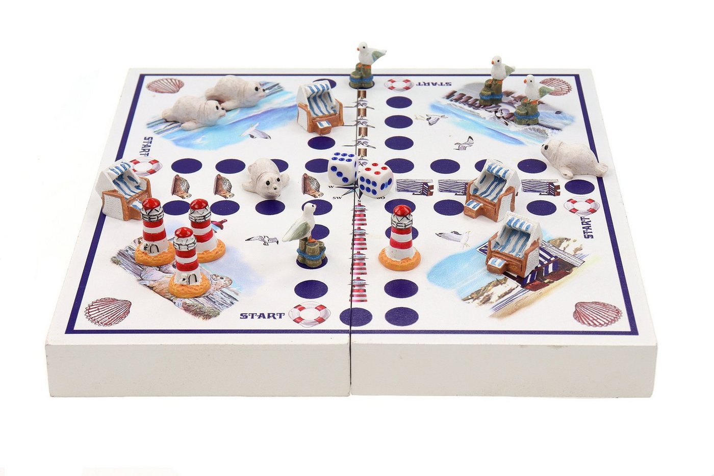 ELLUG Spiel Würfelspiel Brettspiel Küstendesign maritim Leuchtturm Strandkorb