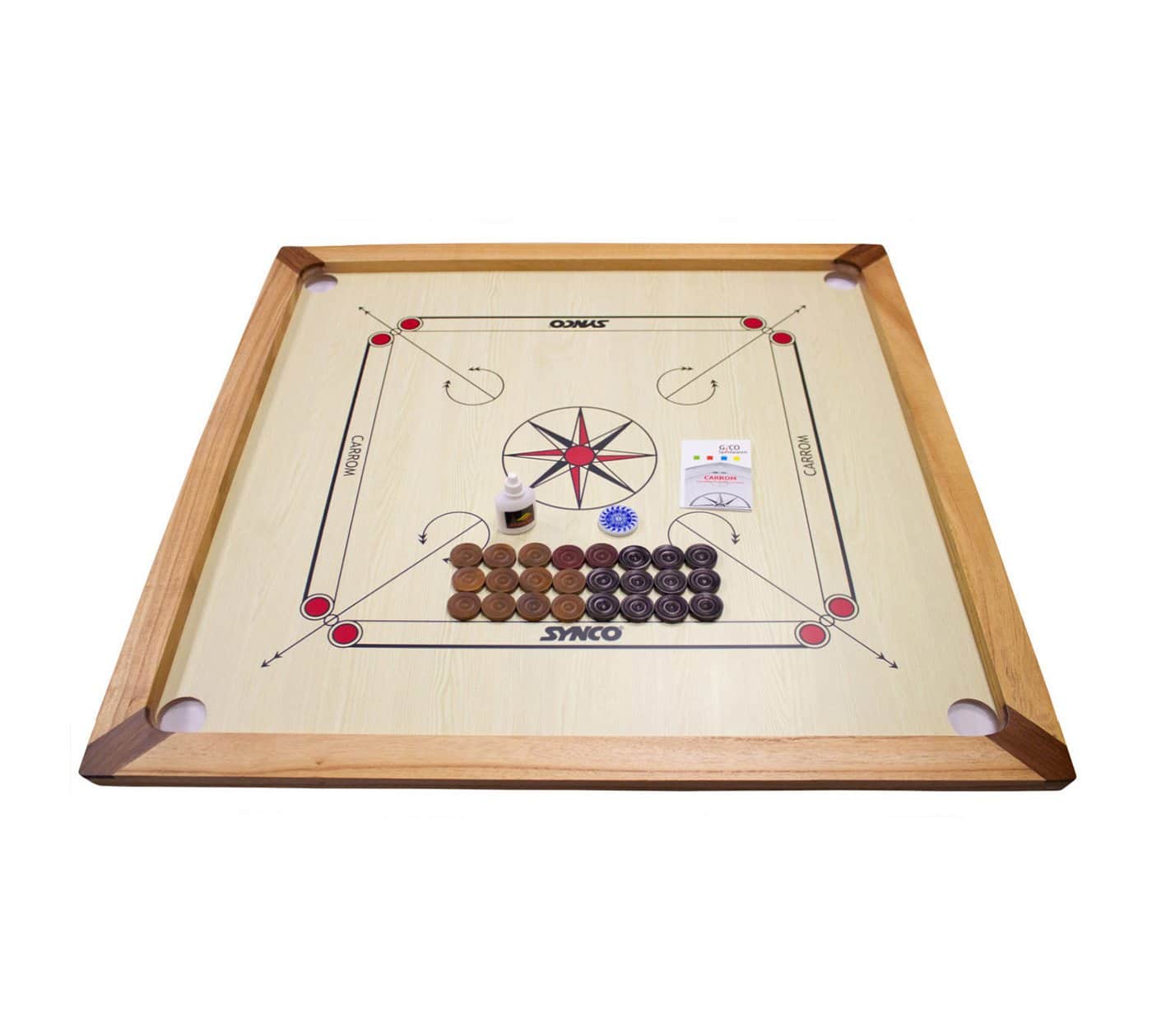 GICO Spielesammlung Carrom Board Synco Turnier 74x74 cm Komplettset mit Tasche 2983