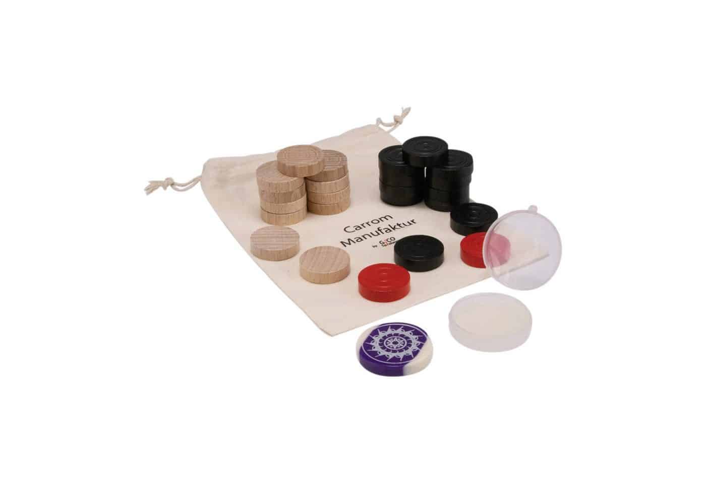 GICO Spielesammlung Carrom Manufaktur Spielsteine Turnier Extra – Set mit Striker - 2104