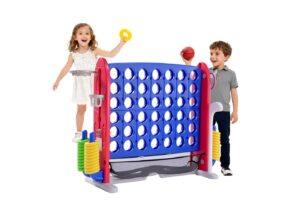 GarveeMore Spiel Riesen 4-gewinnt Outdoor-Set 3-in-1 mit Basketballkorb & Ringwurf