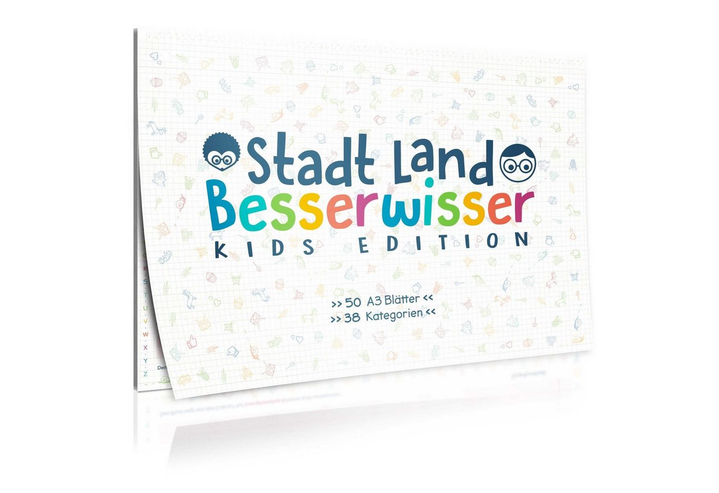 Goods+Gadgets Spiel Stadt Land Besserwisser Kids – DIN A3 Spieleblock mit 39 Kategorien