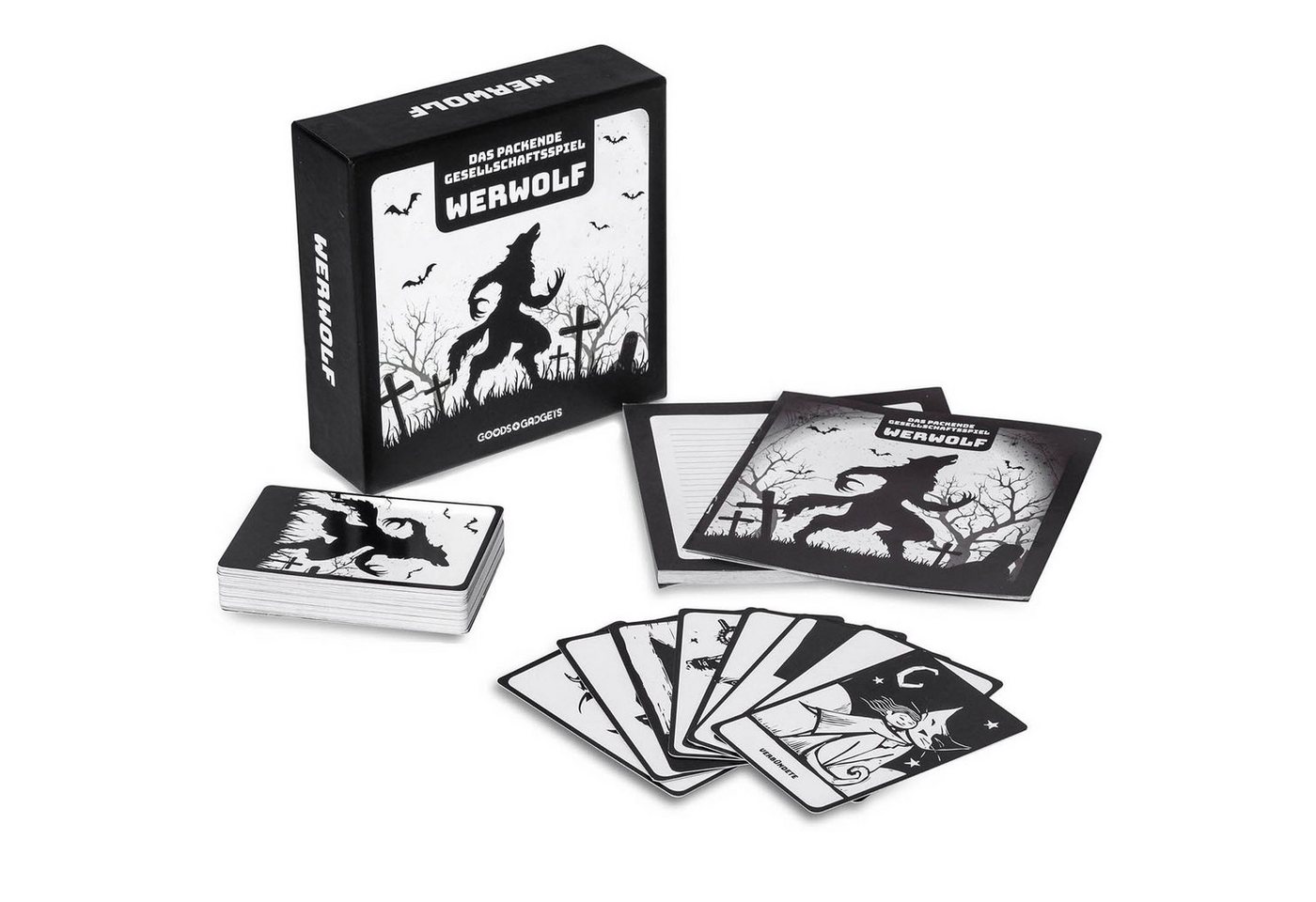 Goods+Gadgets Spiel Werwölfe Party Rollenspiel Deluxe – Spiel mit 30 Charakterkarten