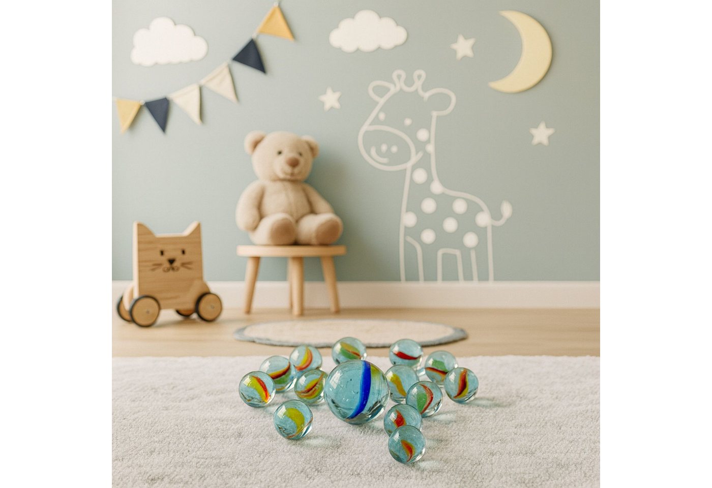 Gravidus Spiel Murmelspiel Set 81-teilig – 80 kleine & 1 große Glasmurmel im Netz