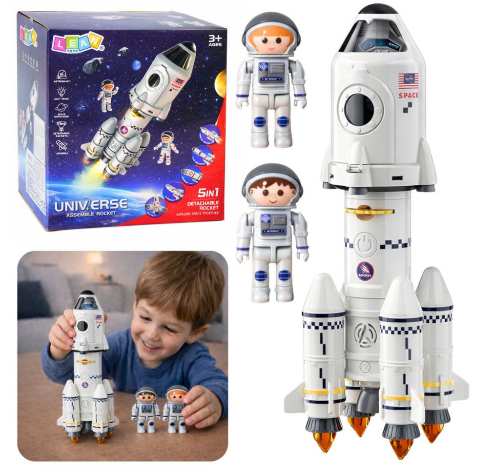 LeanTOYS Spiel Lernspielzeug Weltraumrakete 5 in 1 Astronauten Licht und Geräusche