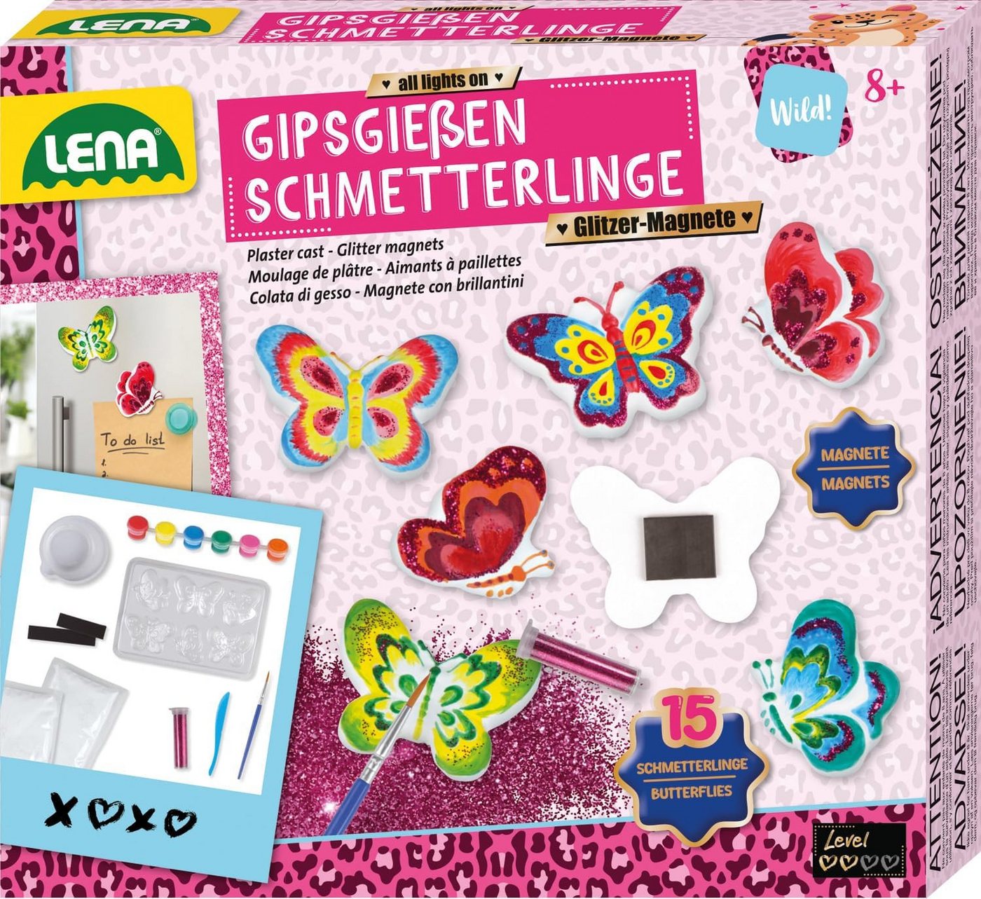 Lena® Spiel Gipsgießen Glitter Schmetterlinge - Kreatives Bastelset für Kinder ab