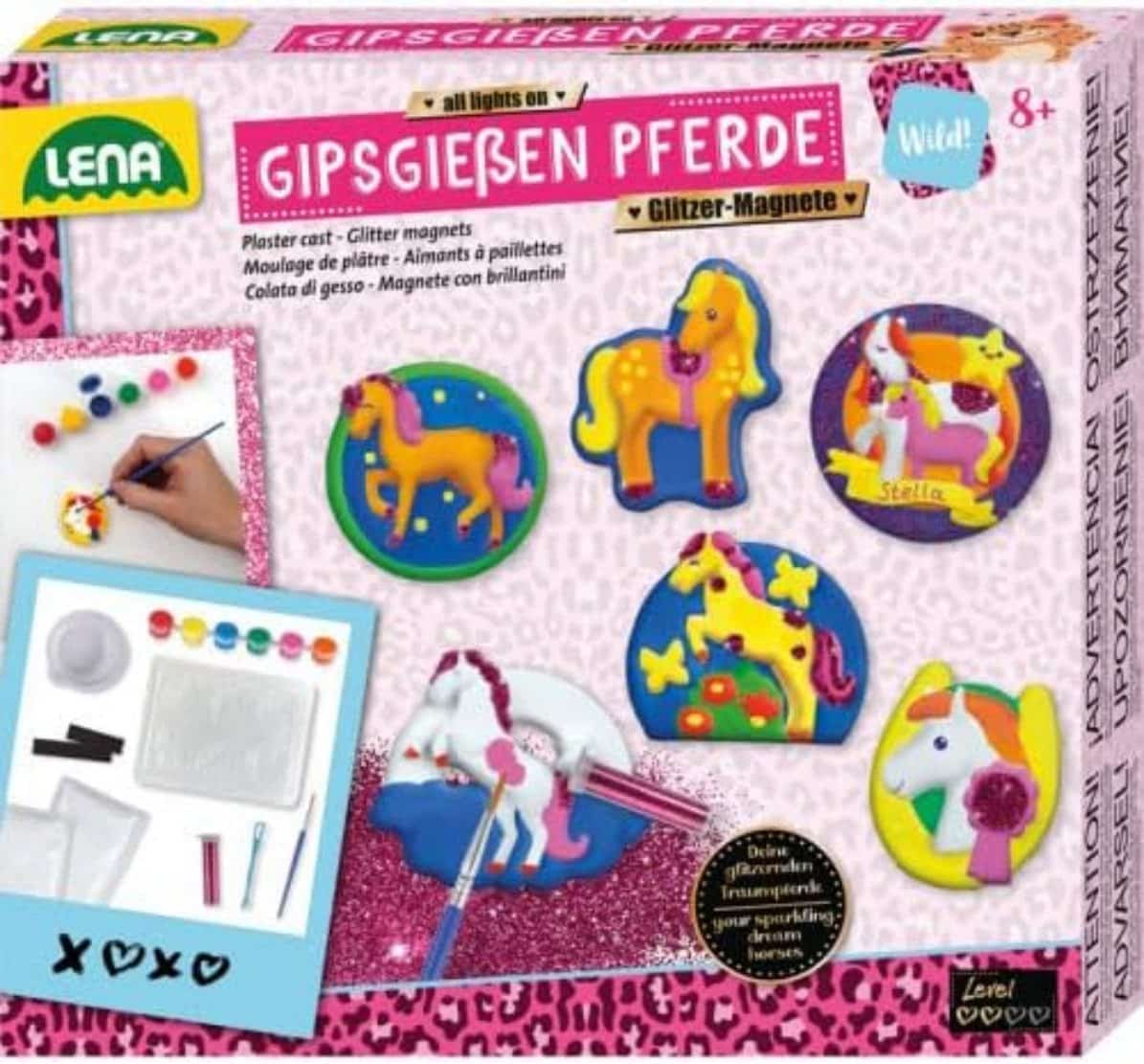 Lena® Spiel LENA Gipsgießen Pferde Glitzer-Magnete – Kreatives Bastelset für Kinde