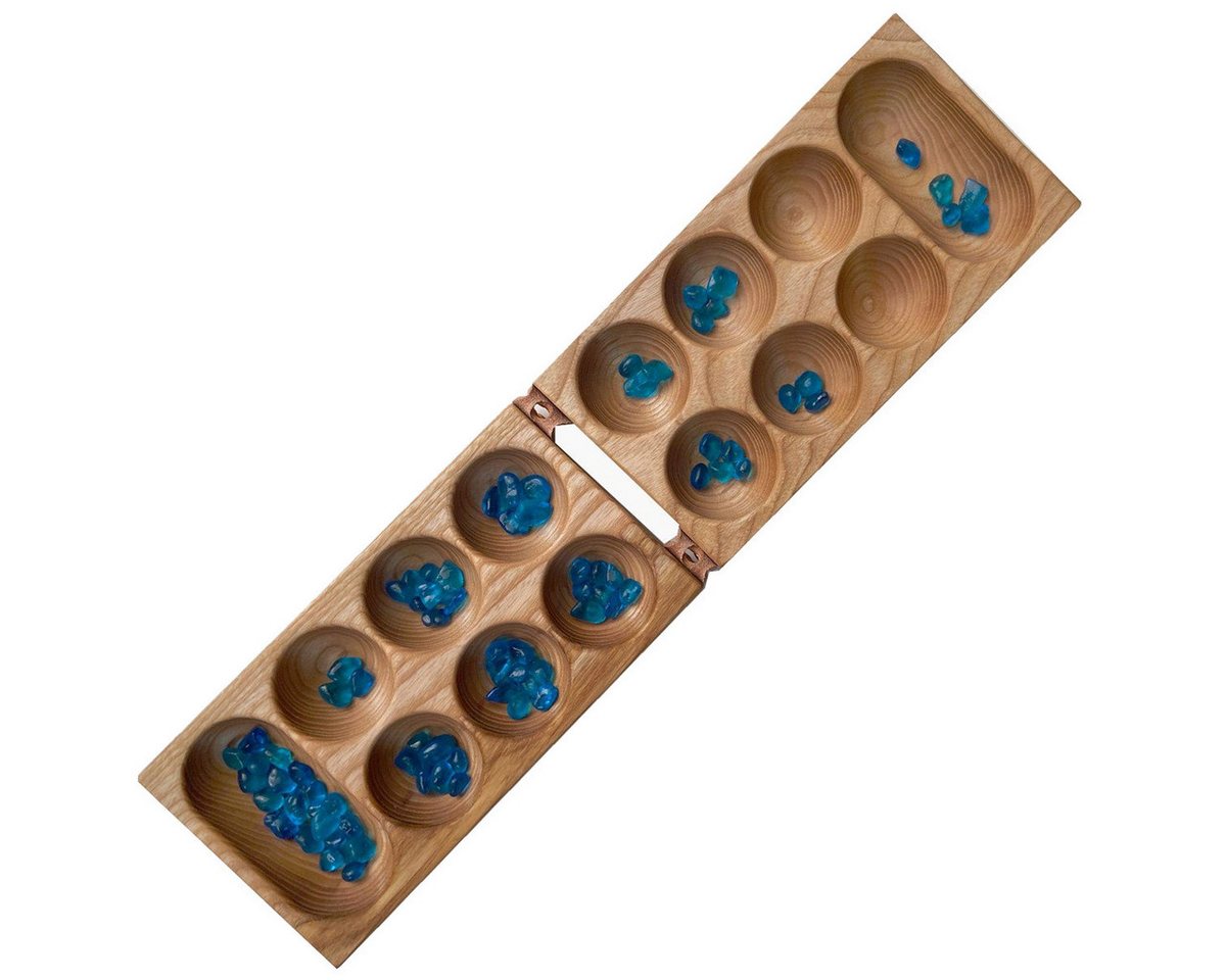 Madera Spielzeuge Spielesammlung Kalaha klappbar mit 80 Glassteinchen