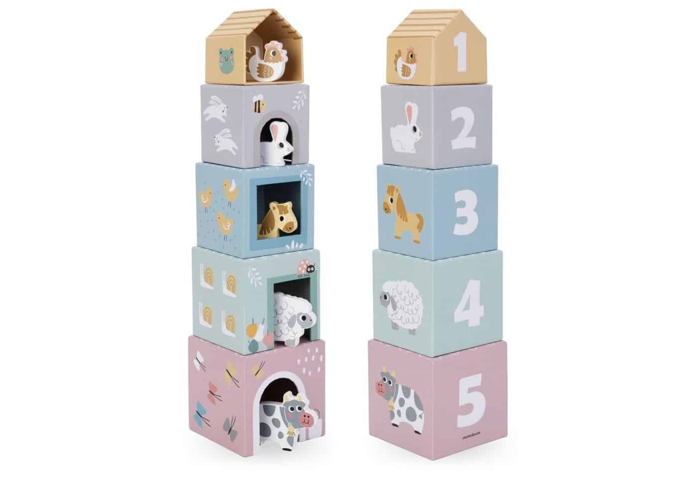 Mamabrum Stapelspielzeug Bauernhof - Holzbauklötze - Montessori inspiriertes Lernspielzeug