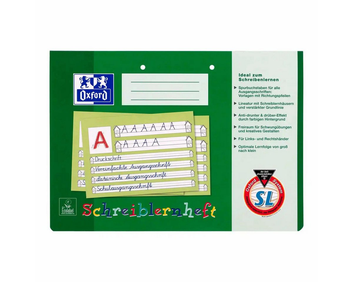 OXFORD Spiel Oxford Schreiblernheft Lineatur SL liniert 16 Blatt grün DIN A4 quer