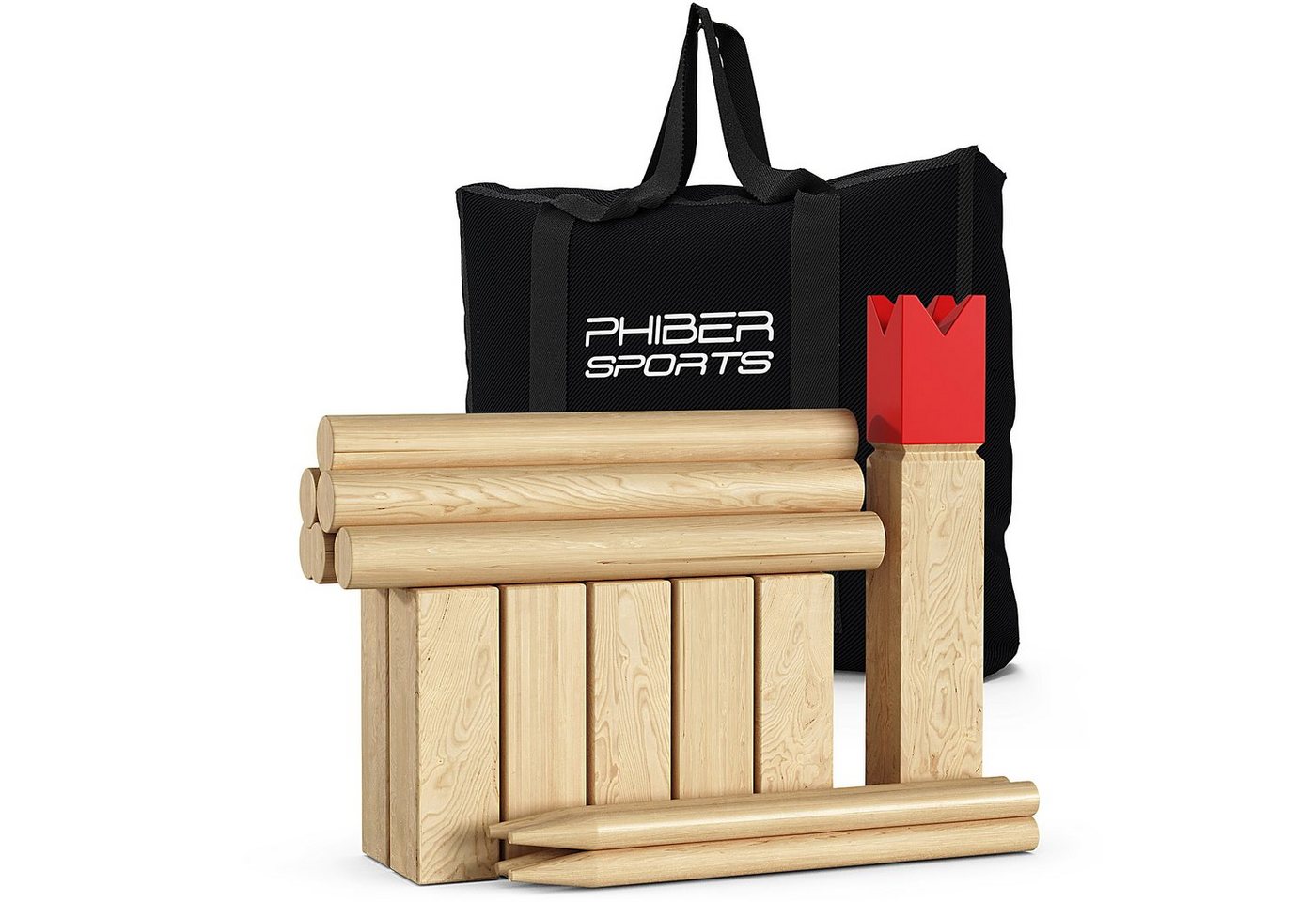 PHIBER-SPORTS Spiel Kubb Wikinger Spiel aus Holz in PREMIUM Qualität – Aus massivem Holz