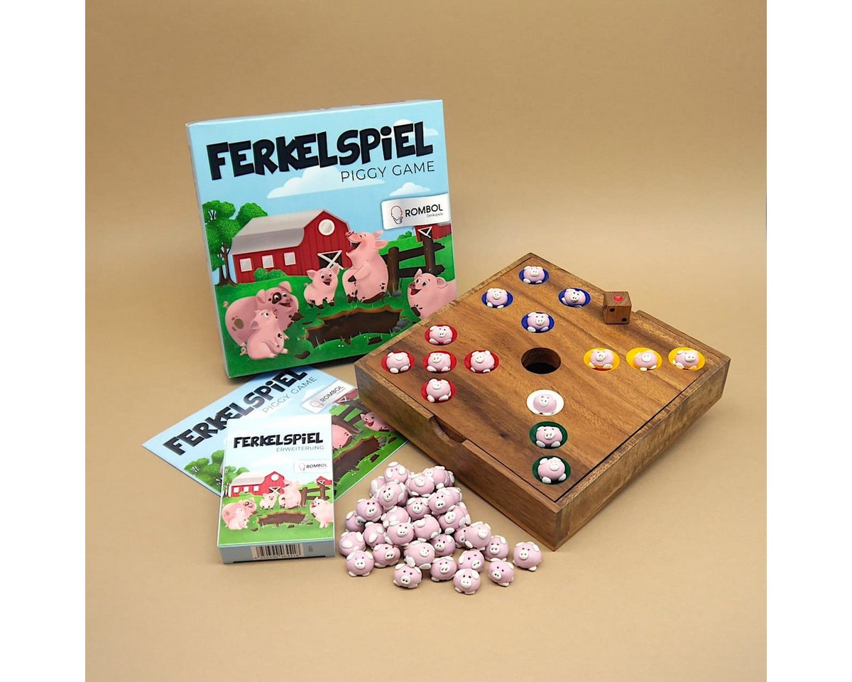 ROMBOL Denkspiele Spiel Ferkelspiel Premium - lustiges Würfelspiel inkl. Erweiterung