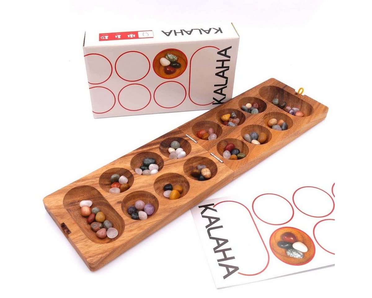 ROMBOL Denkspiele Spiel Kalaha - hochwertiges Steinchenspiel inkl. Halbedelsteinen