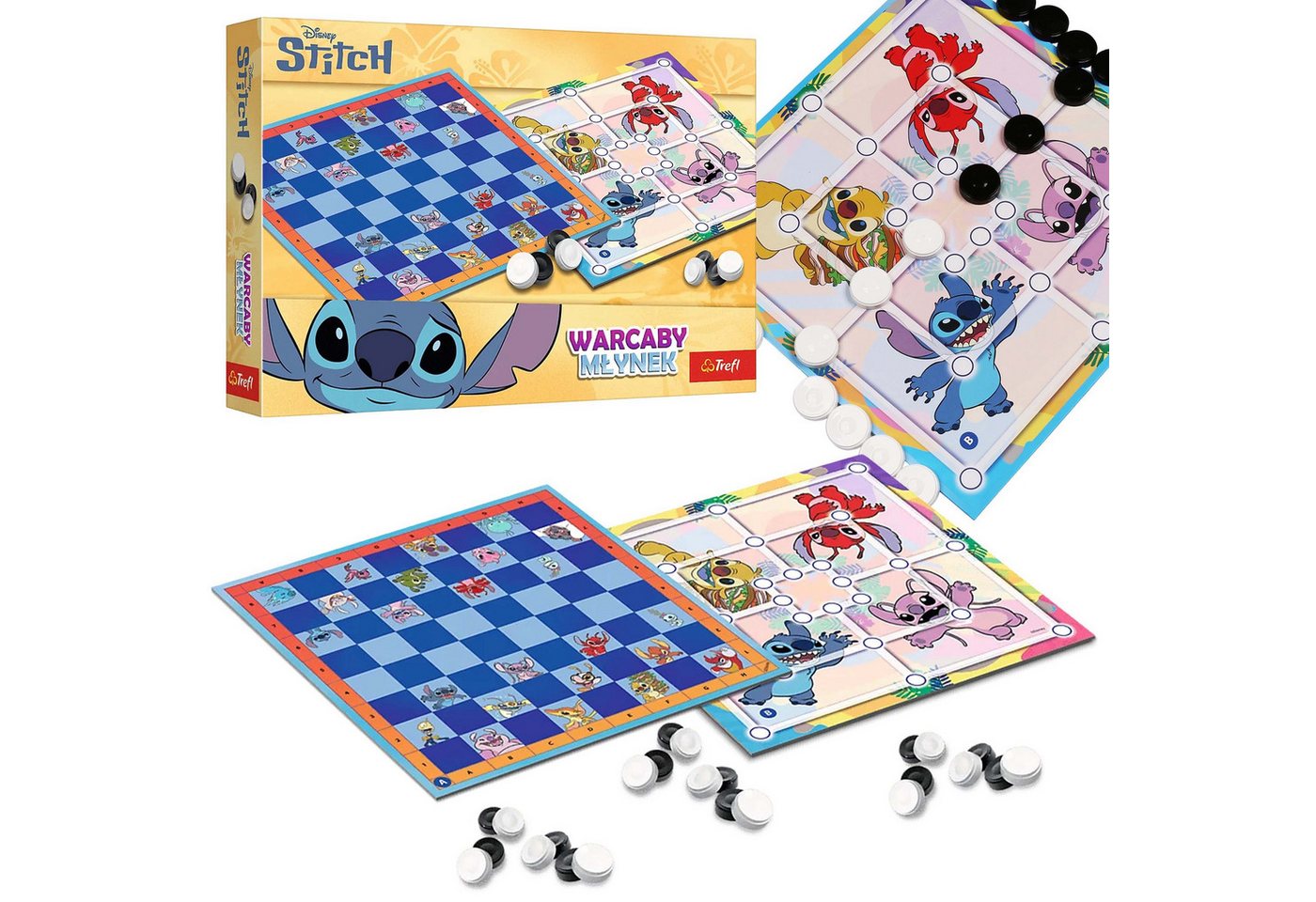 Sarcia.eu Spielesammlung DISNEY Lilo und Stitch 2in1 Kinder Familienspiel Dame und Mühle