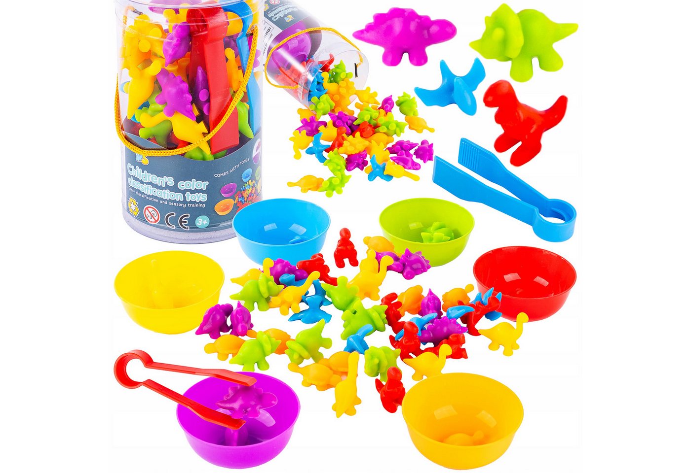 kinderplay Spiel Montessori Spielset Dinosaurier – Farben & Zählen – Lernspaß Kinder