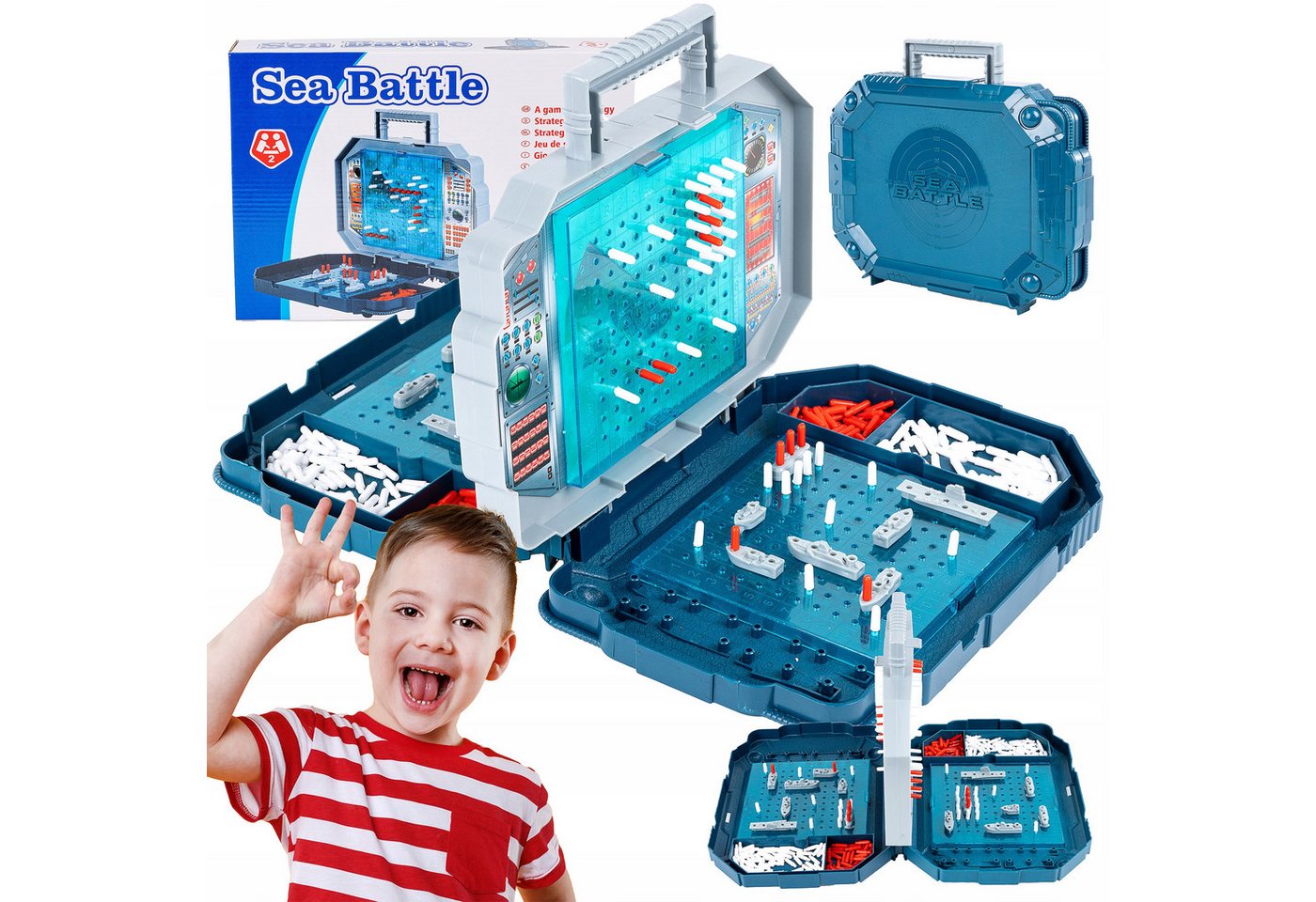 kinderplay Spiel Schiffe Versenken Koffer – Tragbare Strategie Spiel für Kinder
