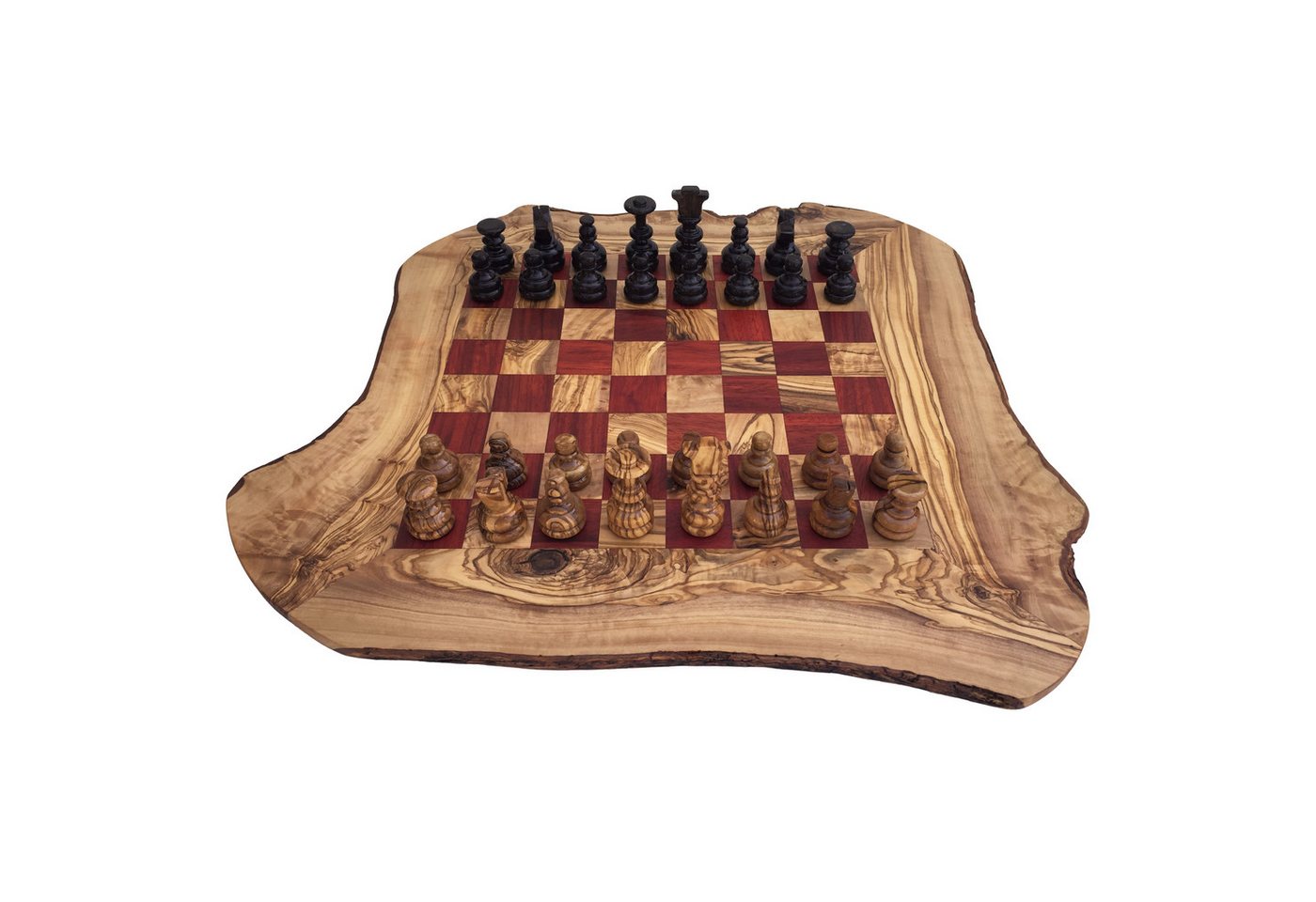 medina mood Spiel Schachspiel Schachbrett rustikal Gr. XL braun rot aus Olivenholz