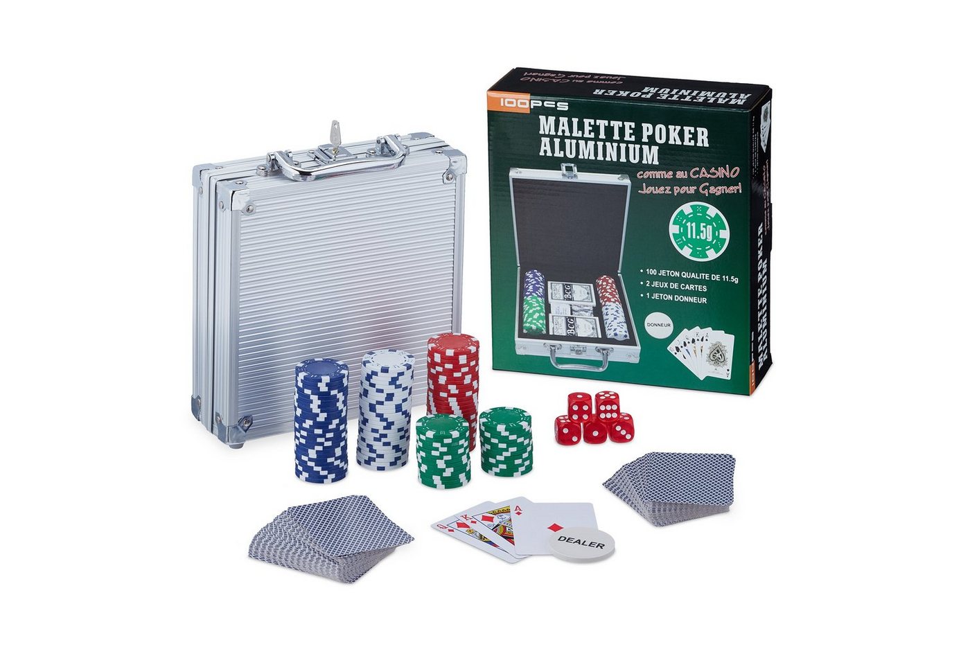 relaxdays Spiel Pokerkoffer mit 100 Chips